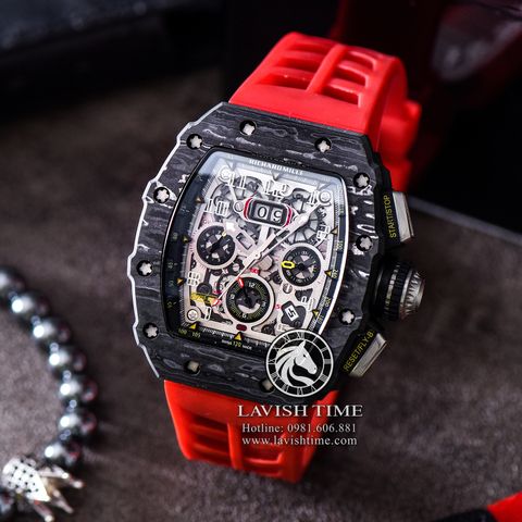 Đồng Hồ Richard Mille RM 11-03 Automatic Winding Flyback Chronograph Rep 1:1 Cao Cấp Vỏ Carbon Mặt Skeleton Lộ Cơ Dây Cao Su