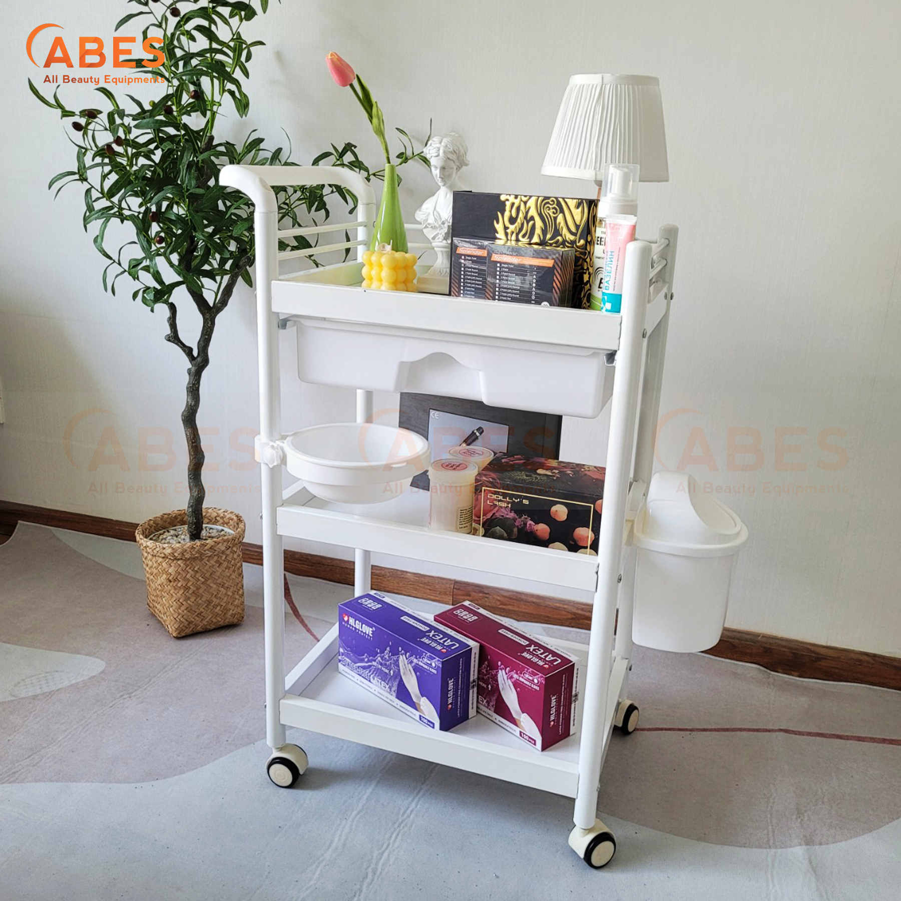 Xe đẩy spa 3 tầng cao cấp HMTL-5030 có thùng rác