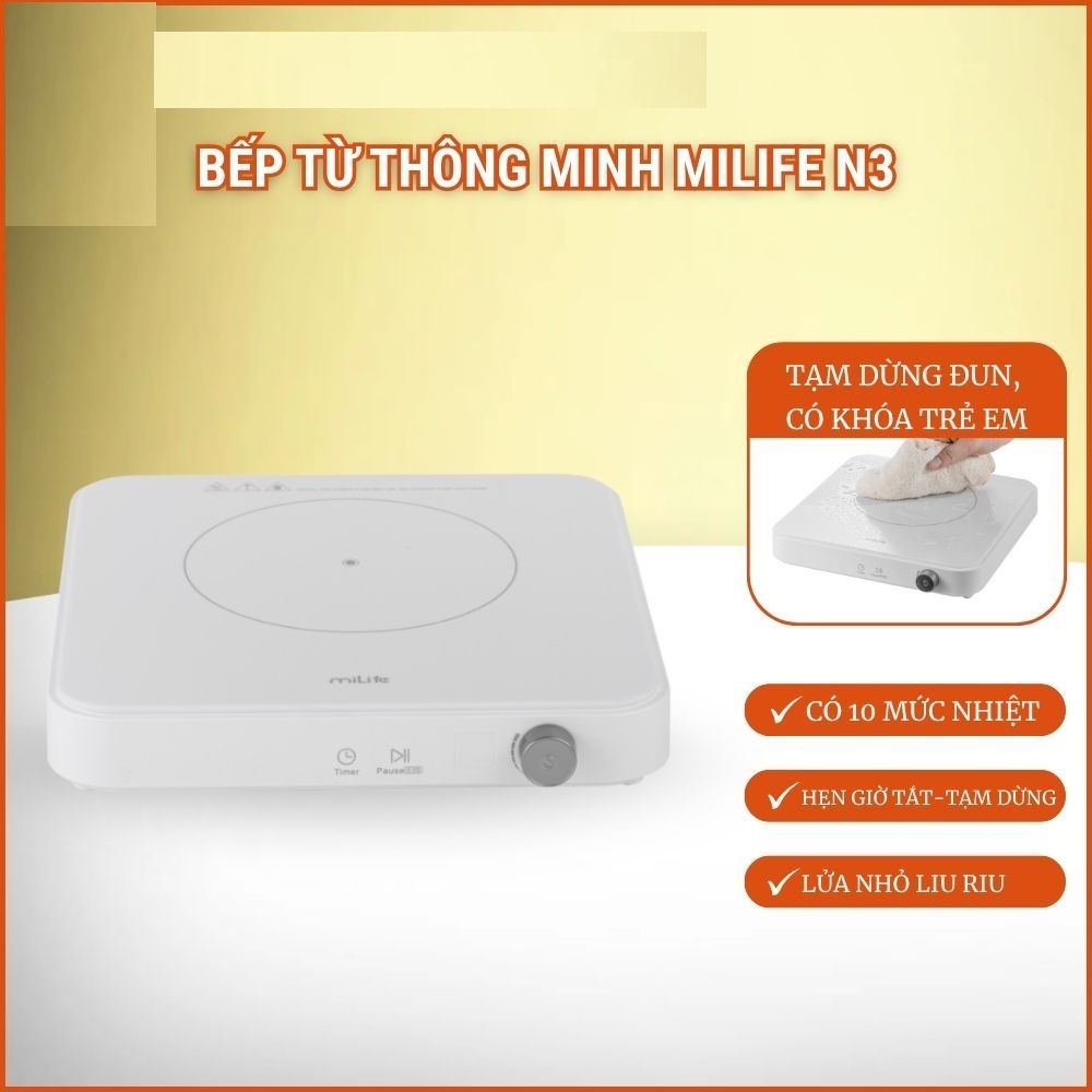 Bếp từ 10 mức nhiệt miLife Youth Lite N3 vuông công suất 2100W đun liu riu hẹn giờ tắt bếp - Bảo hành 12 tháng