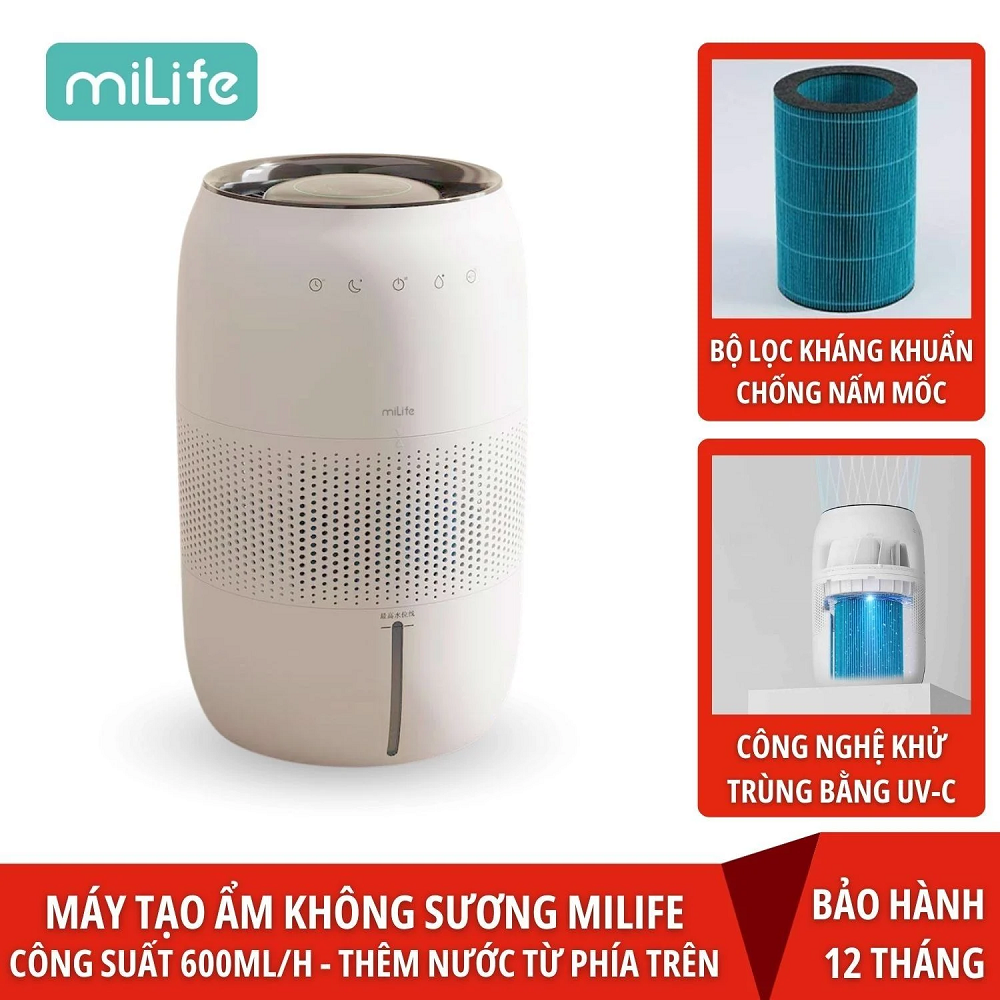 Máy tạo độ ẩm miLife H5P 600ml/h dung tích 4.5L - Không phun sương màn hình led bảo hành 12 tháng