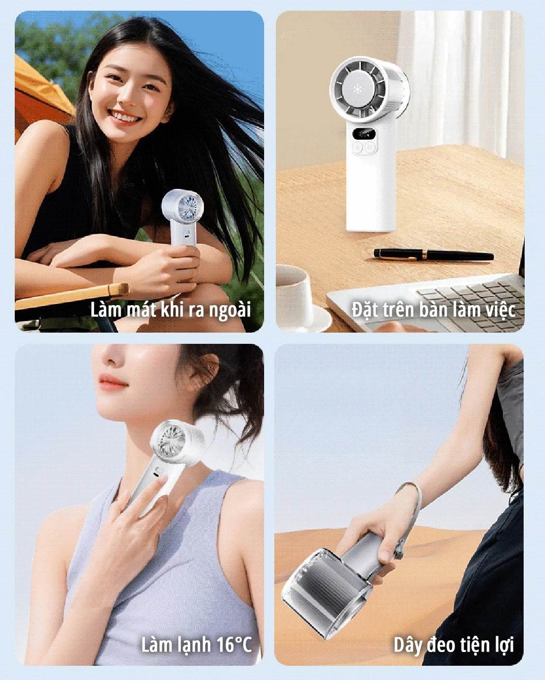Quạt sò lạnh cầm tay miLife F2P pin 4000mAh - Màn hình led hiển thị 100 cấp độ gió