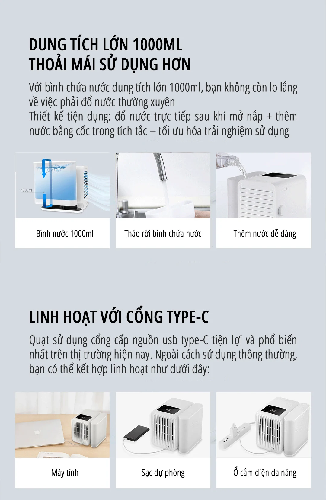 Quạt điều hòa để bàn mini miLife E15 quạt 12cm, 9 cánh, bình nước 1L - Bảo hành 12 tháng