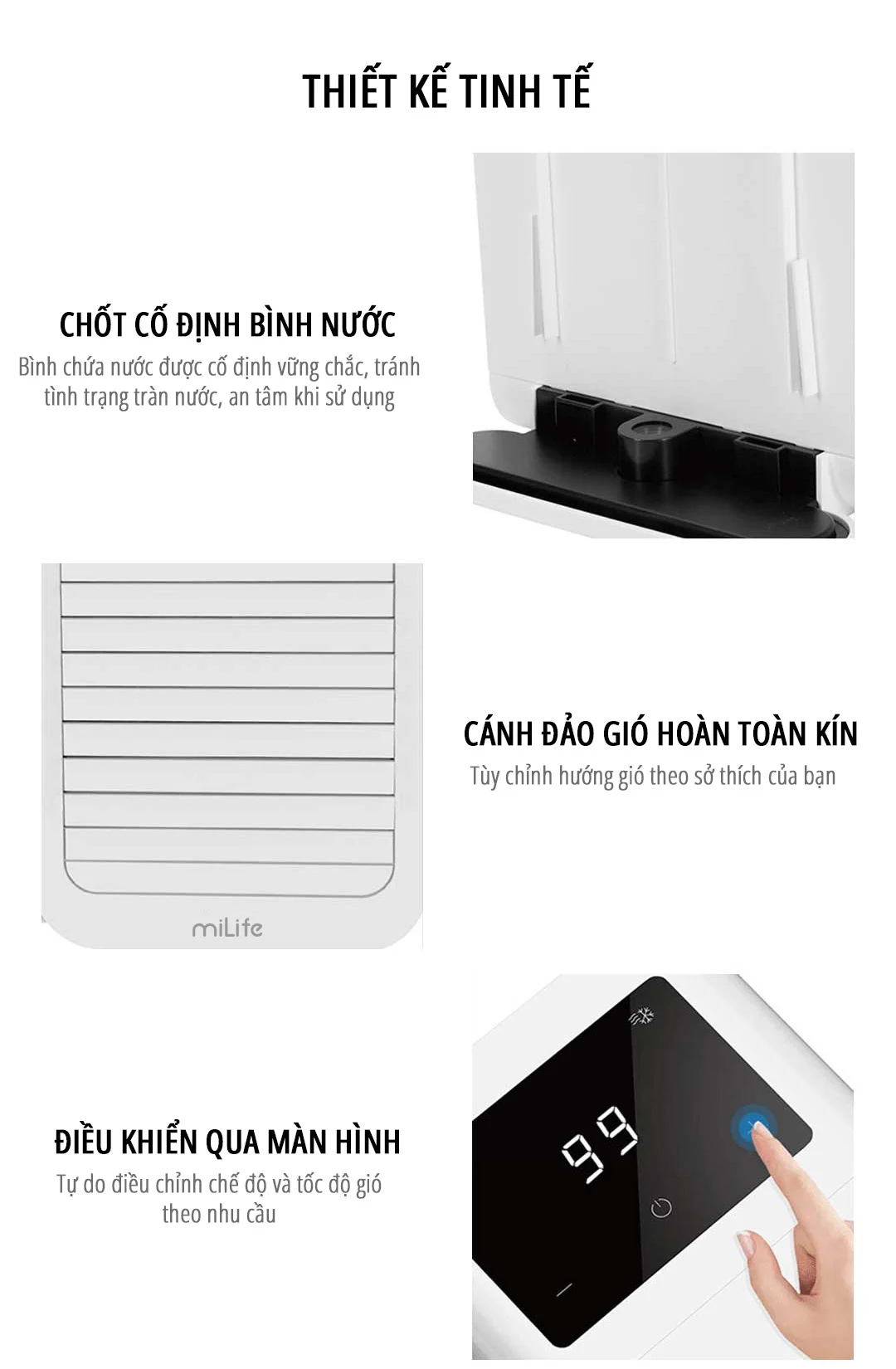 Quạt điều hòa để bàn mini miLife E15 quạt 12cm, 9 cánh, bình nước 1L - Bảo hành 12 tháng