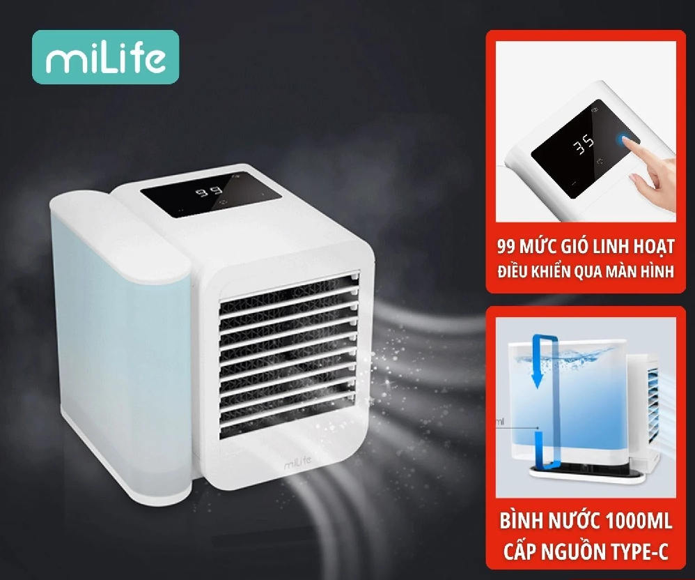 Quạt điều hòa để bàn mini miLife E15 quạt 12cm, 9 cánh, bình nước 1L / - Bảo hành 12 tháng