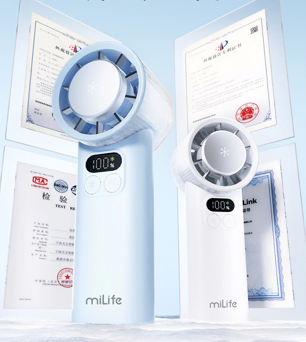 Quạt sò lạnh cầm tay miLife F2P pin 4000mAh - Màn hình led hiển thị 100 cấp độ gió