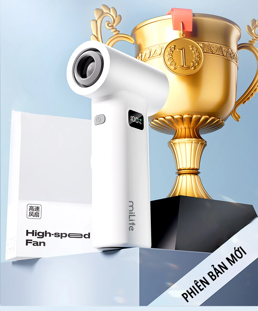 Quạt phản lực cầm tay đa năng miLife F1 pin 5000mAh - Tích hợp đầu hút có thể làm máy hút bụi đa năng