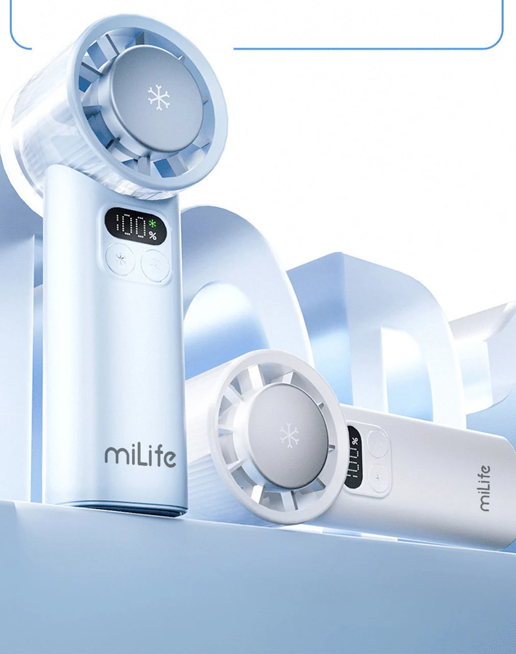Quạt sò lạnh cầm tay miLife F2P pin 4000mAh - Màn hình led hiển thị 100 cấp độ gió