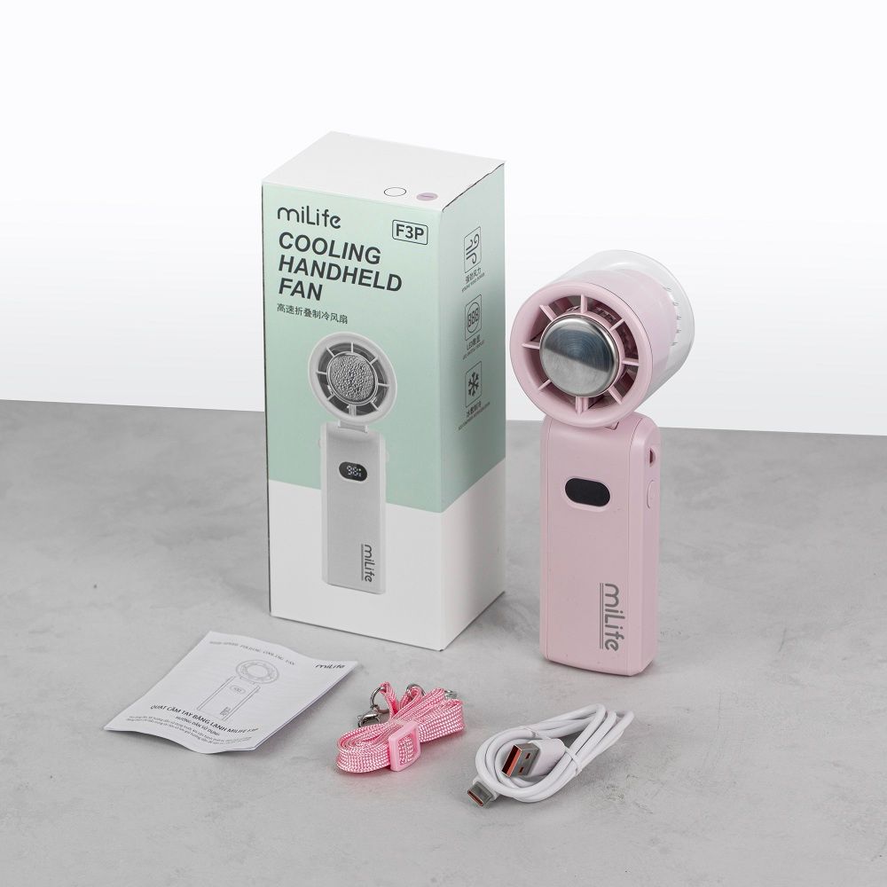 Quạt sò lạnh cầm tay miLife F3P pin 4000mAh - Có dây đeo cổ gập được, 100 cấp độ gió bảo hành 12 tháng