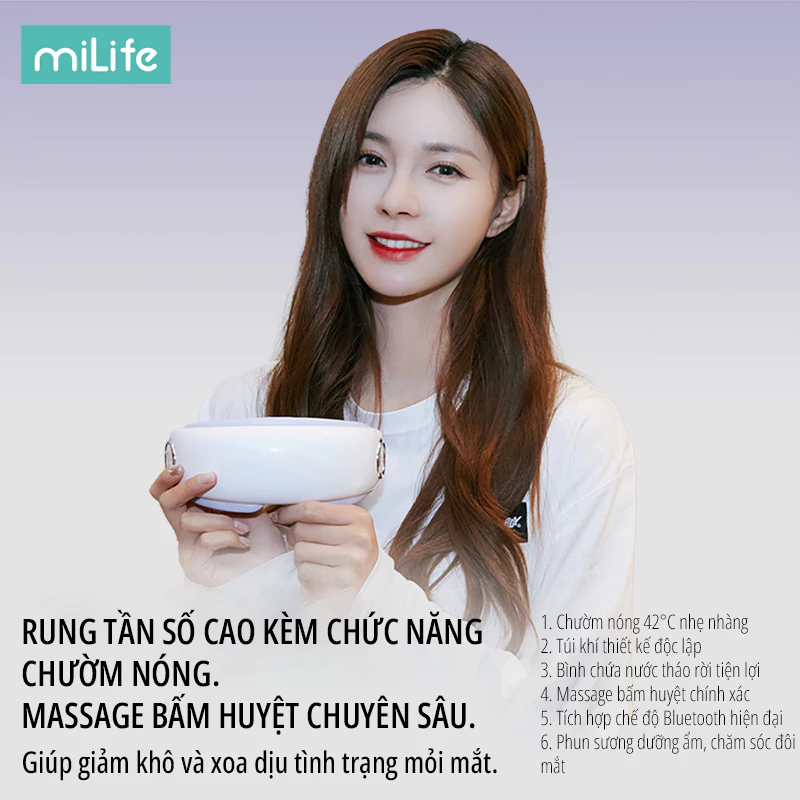 Máy massage mắt bấm huyệt miLife E4 Pro, Massage Bấm Huyệt đa điểm, kết nối bluetooth