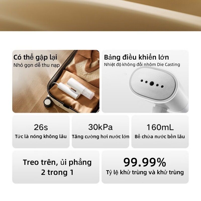 Bàn là hơi nước cầm tay Xiaomi Mijia MJGTJ02LF công suất 1300W gấp gọn - Bảo hành 12 tháng