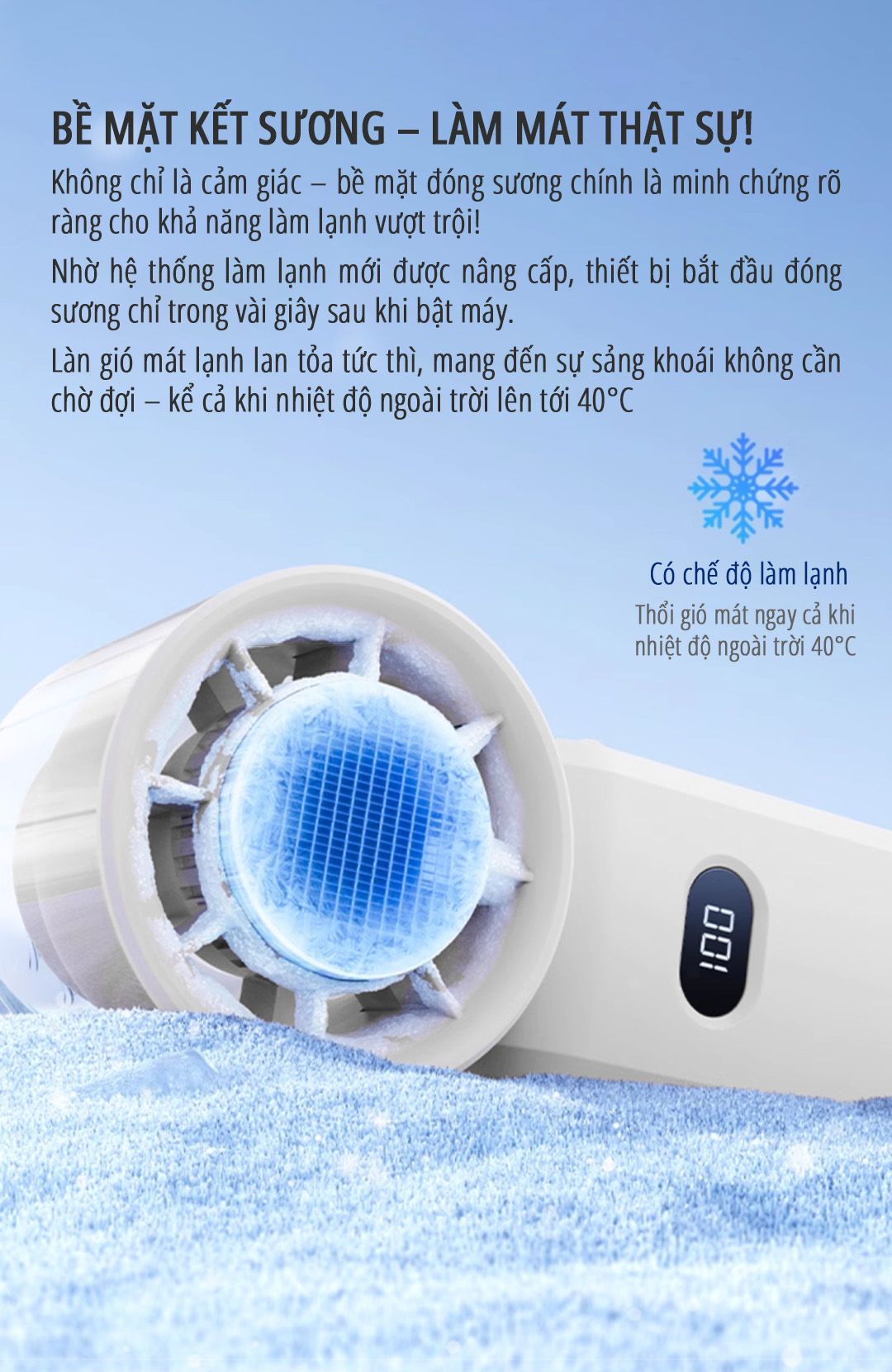 Quạt sò lạnh cầm tay miLife F3P pin 4000mAh - Có dây đeo cổ gập được, 100 cấp độ gió bảo hành 12 tháng