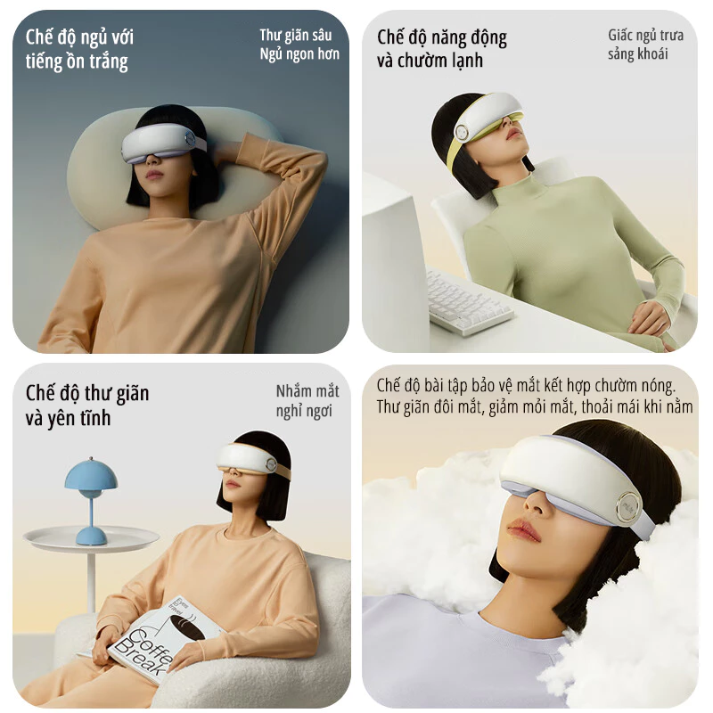 Máy massage mắt bấm huyệt miLife E4 Pro, Massage Bấm Huyệt đa điểm, kết nối bluetooth