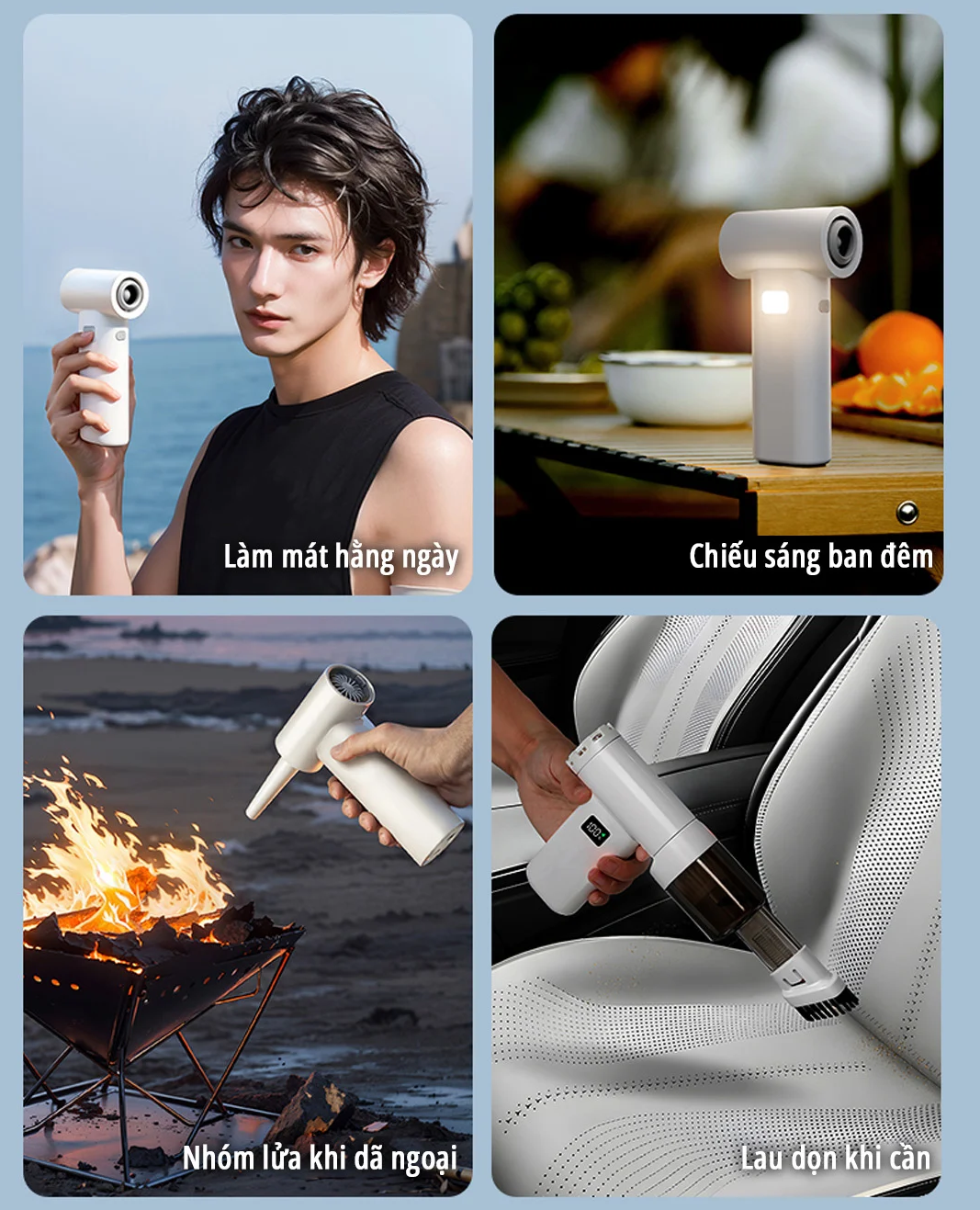 Quạt phản lực cầm tay đa năng miLife F1 pin 5000mAh - Tích hợp đầu hút có thể làm máy hút bụi đa năng