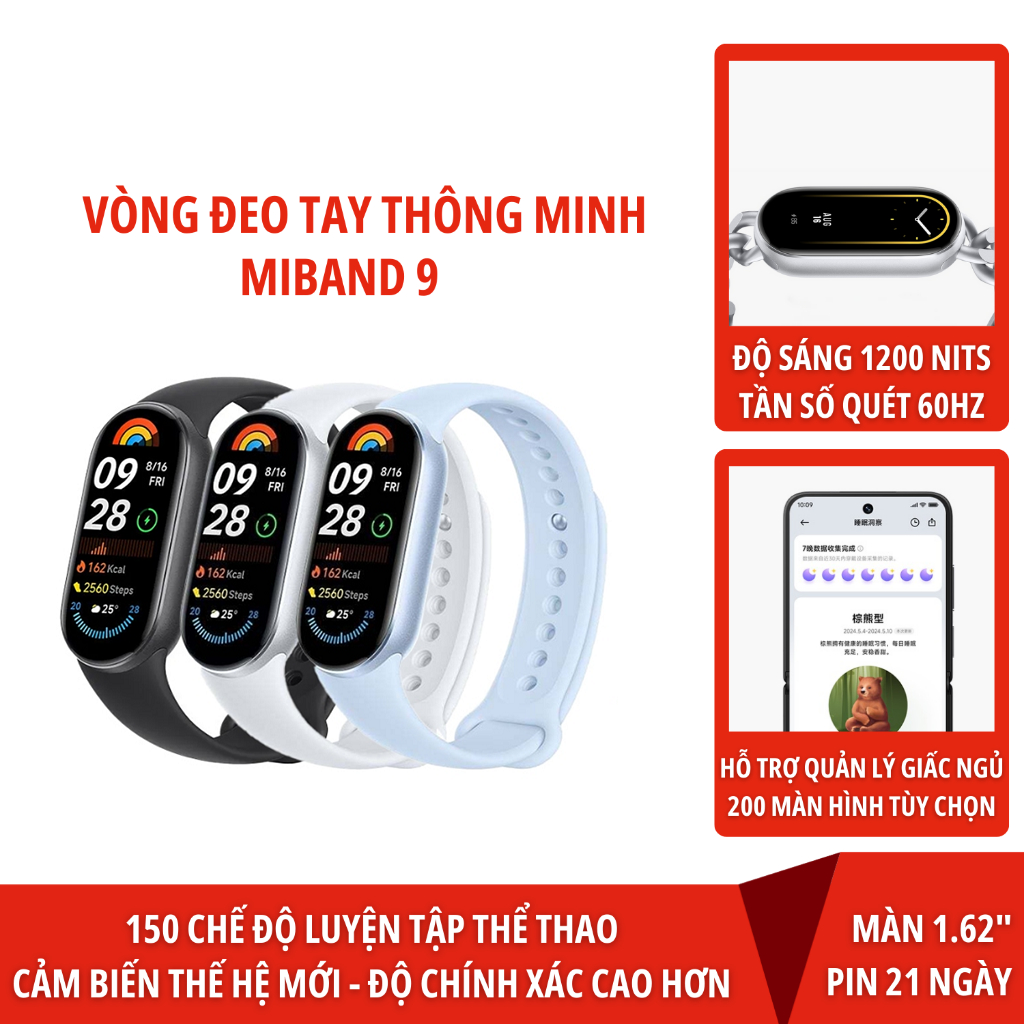 Vòng đeo tay thông minh Xiaomi Mi Band 9 chính hãng - Bản quốc tế bảo hành 12 tháng