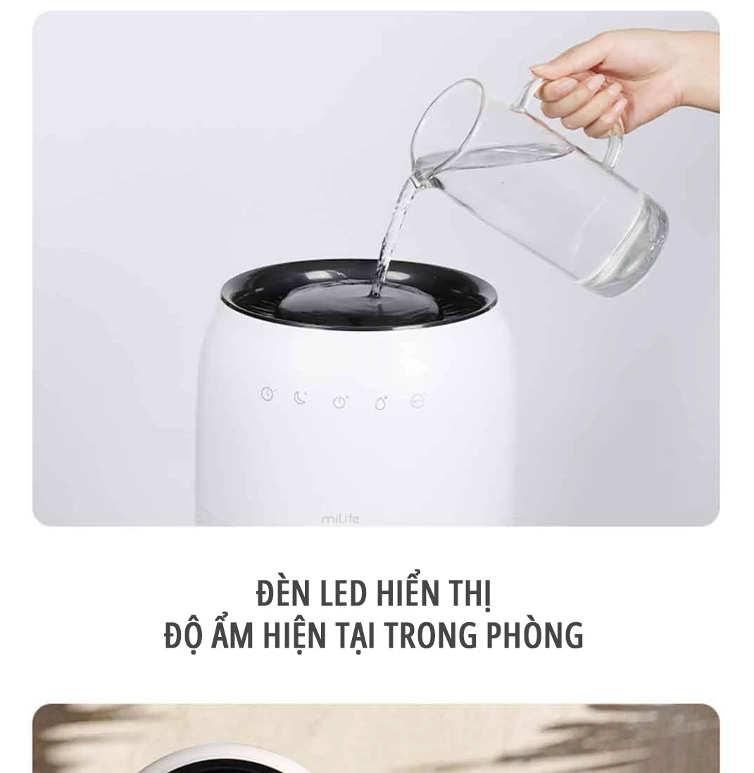 Máy tạo độ ẩm miLife H5P 600ml/h dung tích 4.5L - Không phun sương màn hình led bảo hành 12 tháng