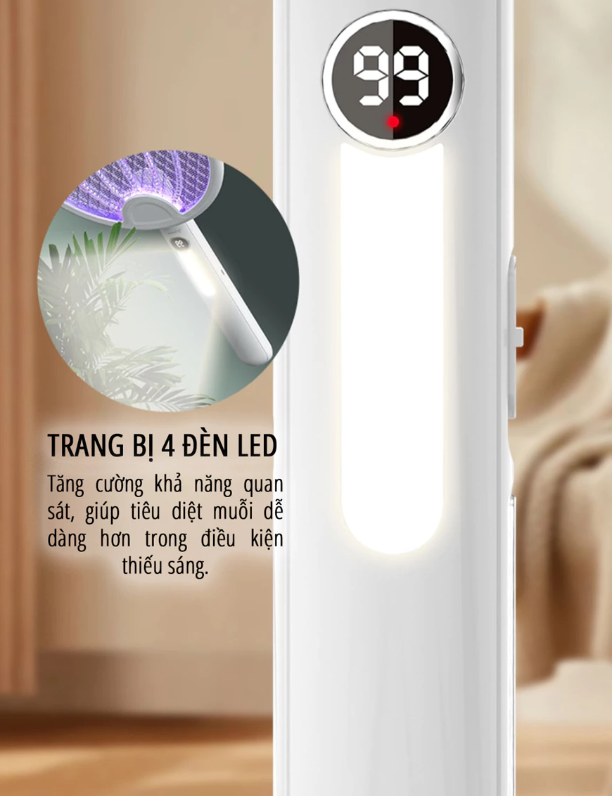 Vợt bắt muỗi tự động miLife B1 gấp gọn thông minh có 3 lớp lưới an toàn khi sử dụng, kiêm đèn bắt muỗi