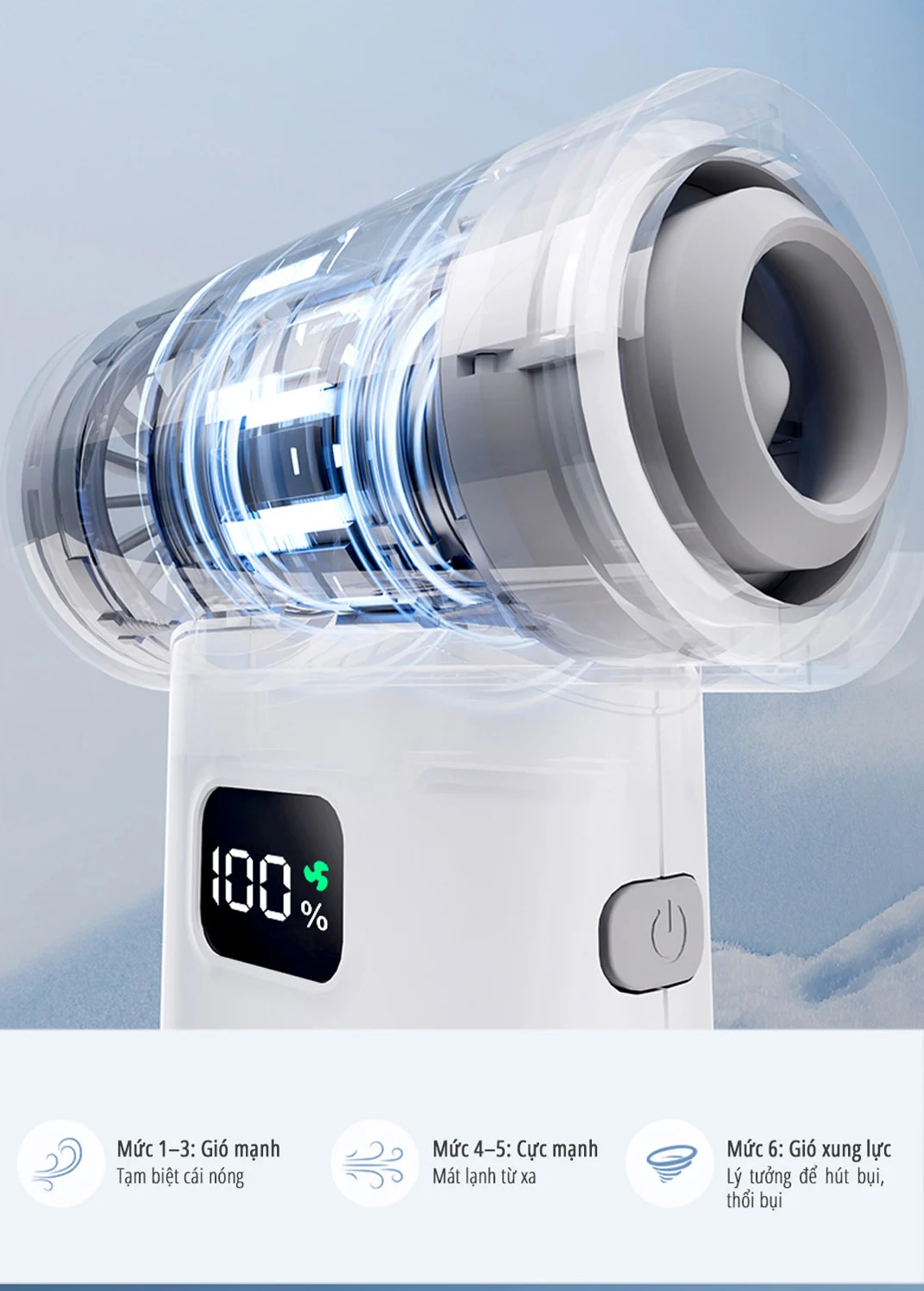 Quạt phản lực cầm tay đa năng miLife F1 pin 5000mAh - Tích hợp đầu hút có thể làm máy hút bụi đa năng