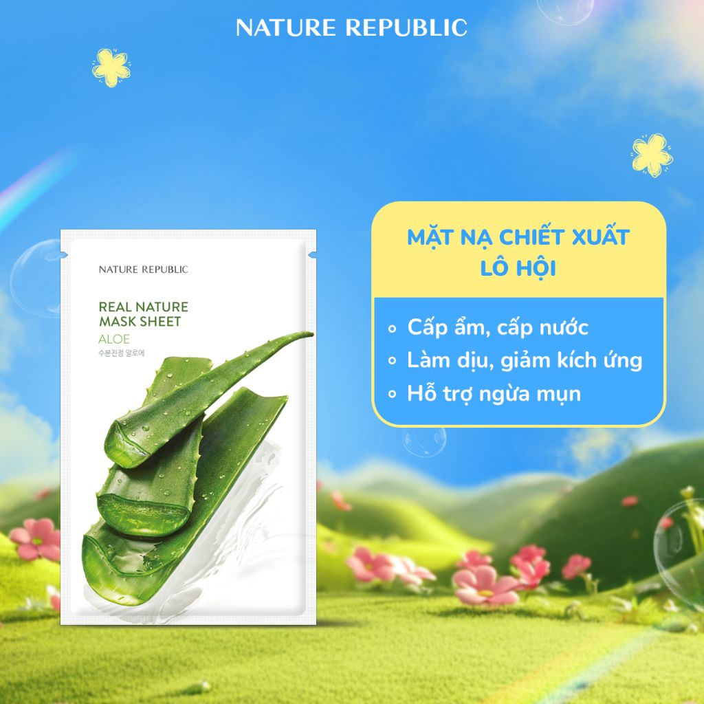 Combo mix ngẫu nhiên 20 mặt nạ Nature Republic hỗ trợ cấp ẩm, làm dịu, phục hồi và đều màu da Real Nature 23ml