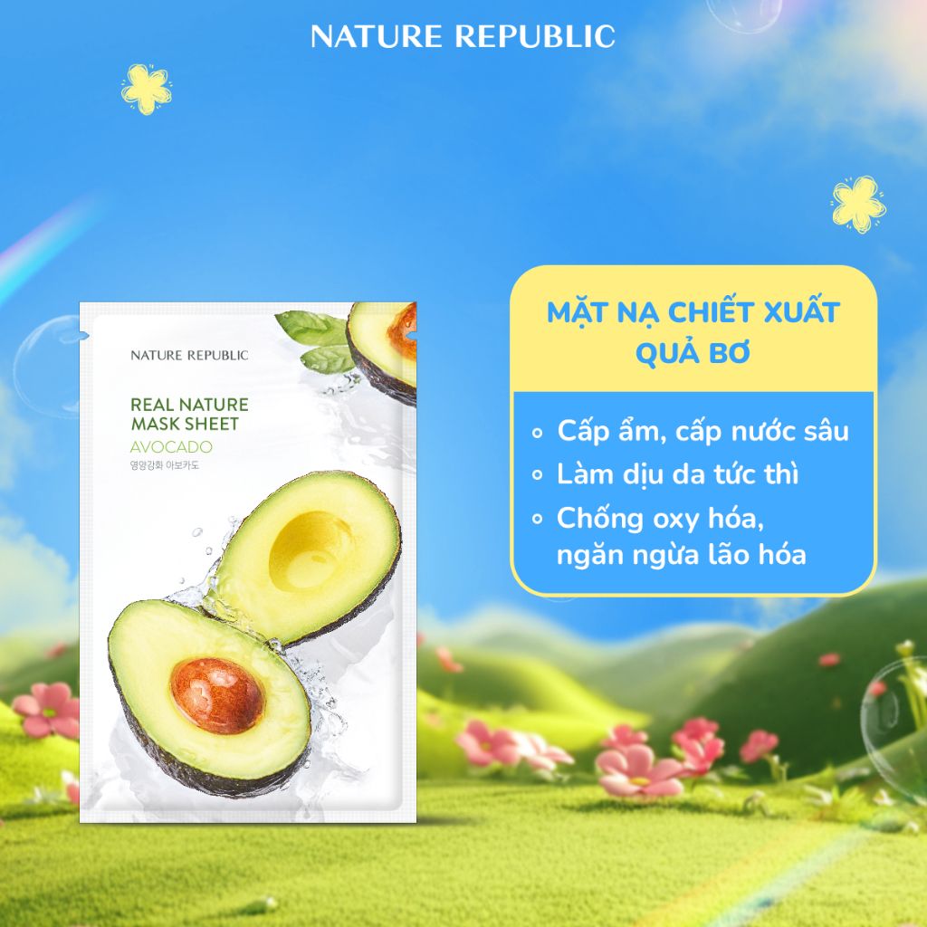 Combo mix ngẫu nhiên 20 mặt nạ Nature Republic hỗ trợ cấp ẩm, làm dịu, phục hồi và đều màu da Real Nature 23ml