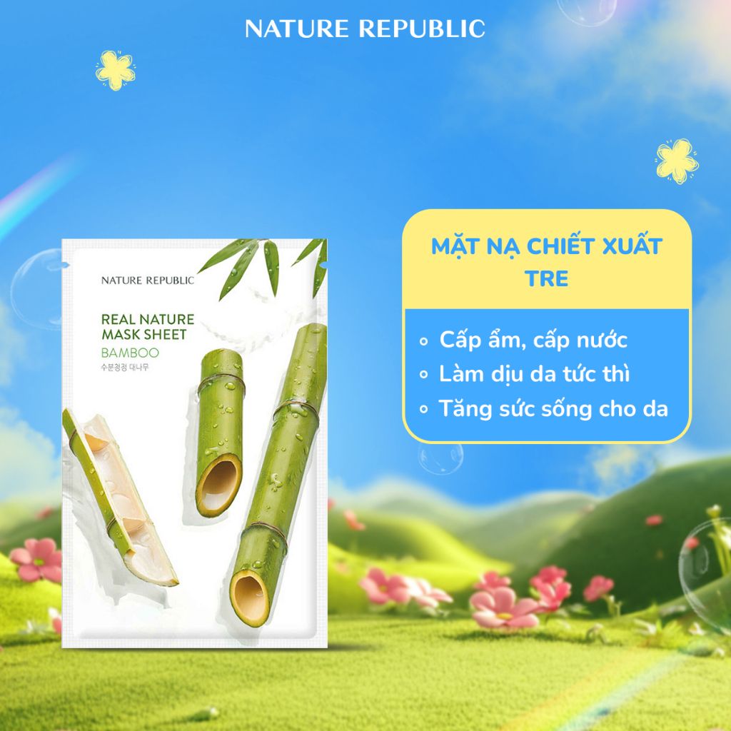 Combo mix ngẫu nhiên 5 mặt nạ Nature Republic hỗ trợ cấp ẩm, làm dịu, phục hồi và đều màu da Real Nature 23ml