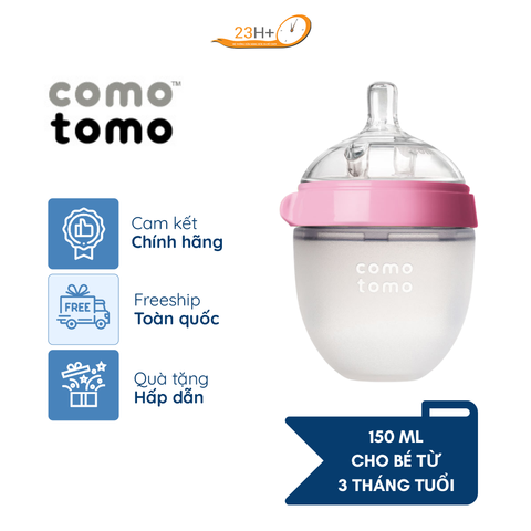 BÌNH SỮA SILICONE COMOTOMO 150ML - HỒNG