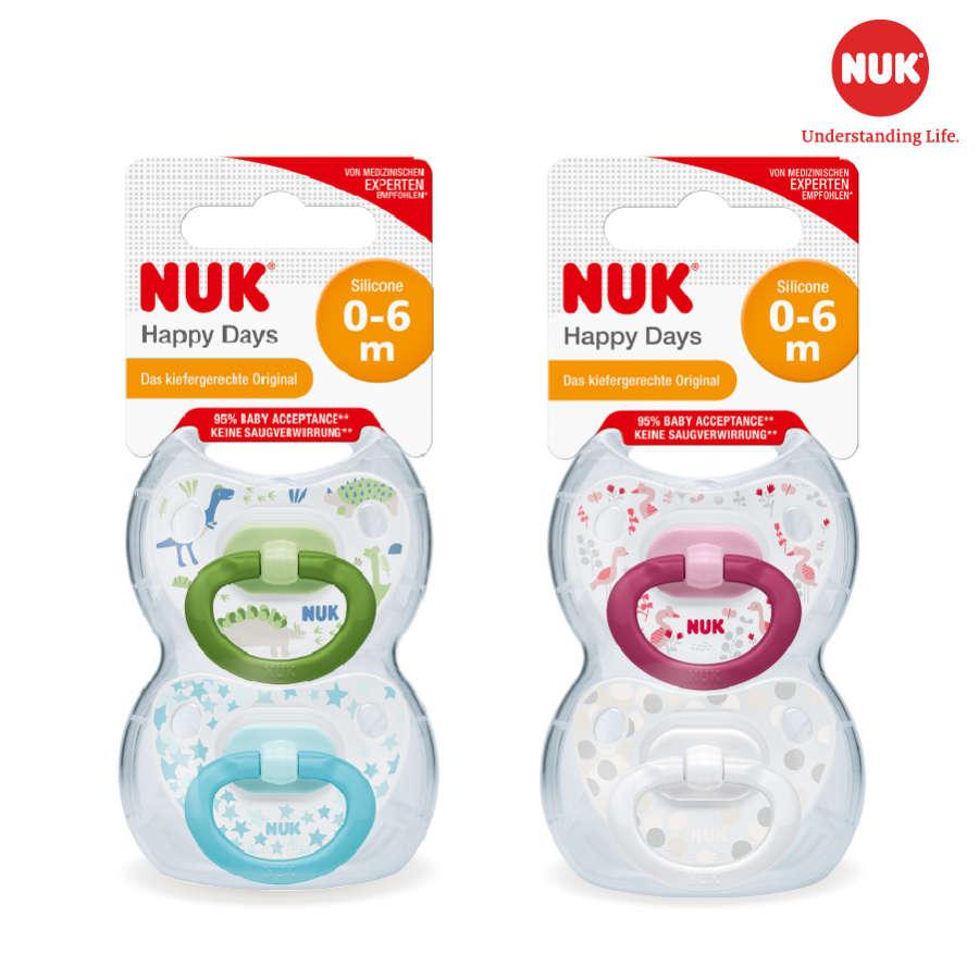 BỘ 2 TI GIẢ NUK SILICONE S2 HAPPYDAYS 0-6 THÁNG