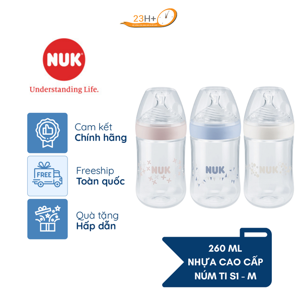 BÌNH SỮA NUK PREMIUM CHOICE + THỦY TINH 240ML NÚM TI S1 - M