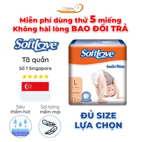 Bỉm TÃ Quần Cho Bé Softlove Size L22 23h.shop Nhập Khẩu Singapore Thiết Kế 2 Lớp Chống Tràn Siêu Mỏng Thấm Hút Tốt