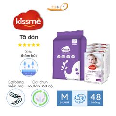 Bỉm TÃ Dán Cho Bé Kissme Size M48 23h.shop Thiết Kế 2 Lớp Chống Tràn Siêu Mỏng Thấm Hút Tốt