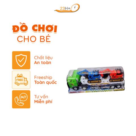 Đồ Chơi Xe Công Trình Chở 2 Xe Cần Cẩu Chạy Bằng Đà