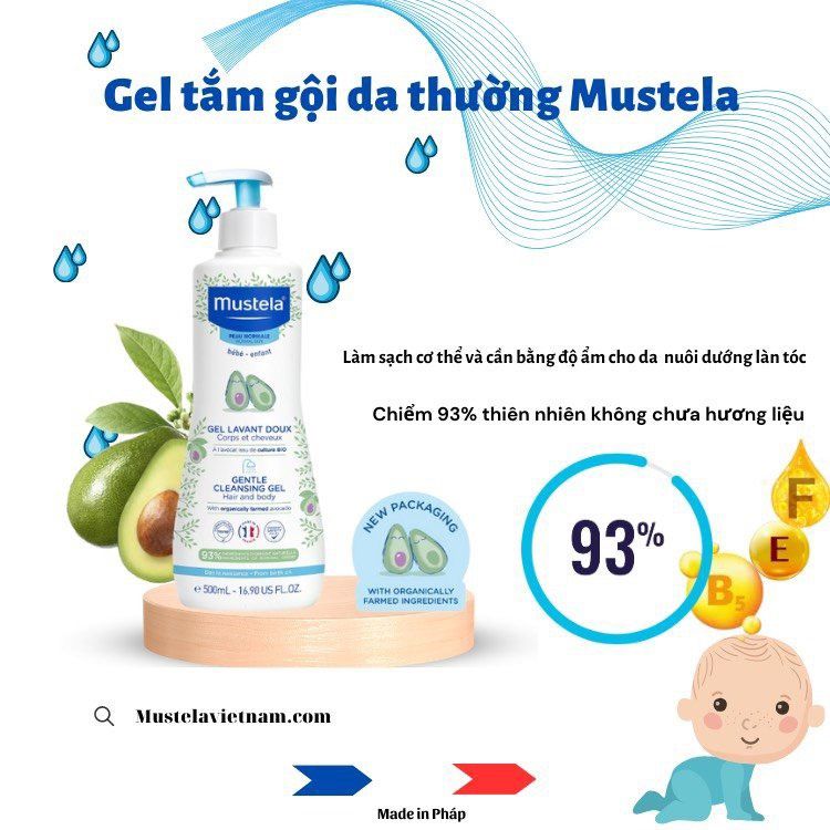 Sữa tắm gội cho trẻ sơ sinh và trẻ nhỏ da thường Mustela Gentle Cleansing Gel