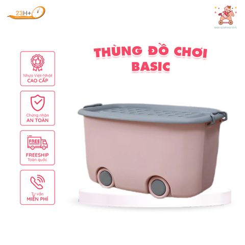 Thùng Đựng Đồ Basic Cao Cấp Màu Hồng Cho Bé Có Nắp Chất Liệu Nhựa Việt Nhật