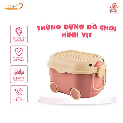 Thùng Đựng Đồ Hình Vịt Nubie Cao Cấp Cho Bé Có Nắp Màu Hồng Cam Chất Liệu Nhựa Việt Nhật