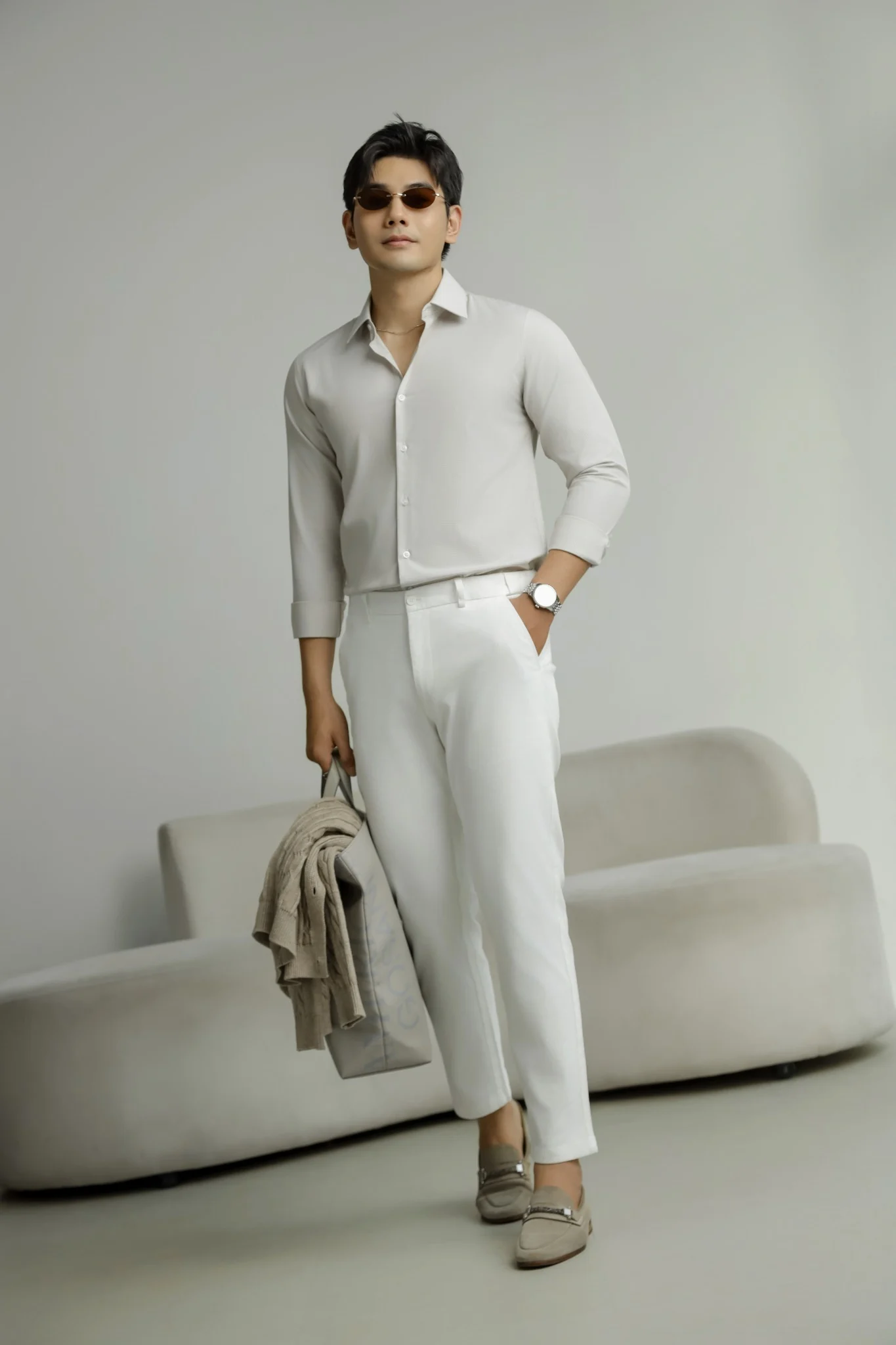 SOMI NAM 003P3-SLIM FIT Ô TĂM XÁM KEM