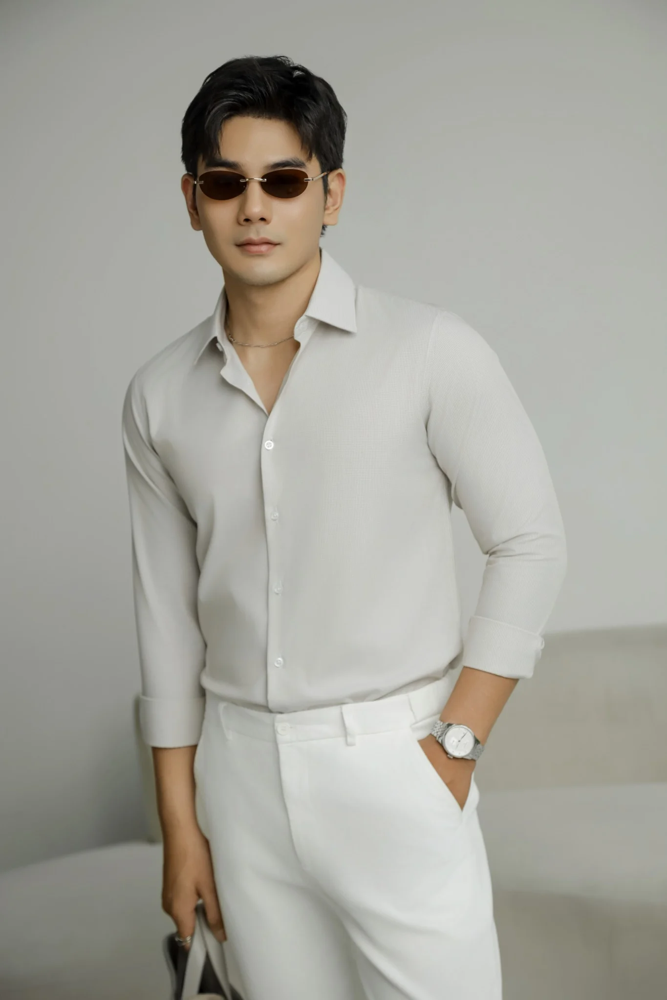 SOMI NAM 003P3-SLIM FIT Ô TĂM XÁM KEM