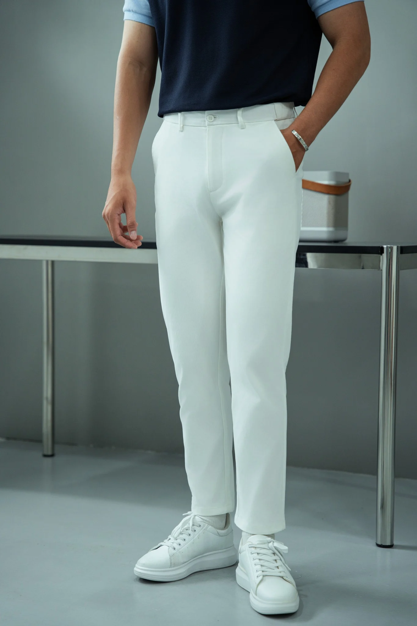 QUẦN KAKI NAM 509-SLIM FIT TRẮNG-LƯNG CO RÚT