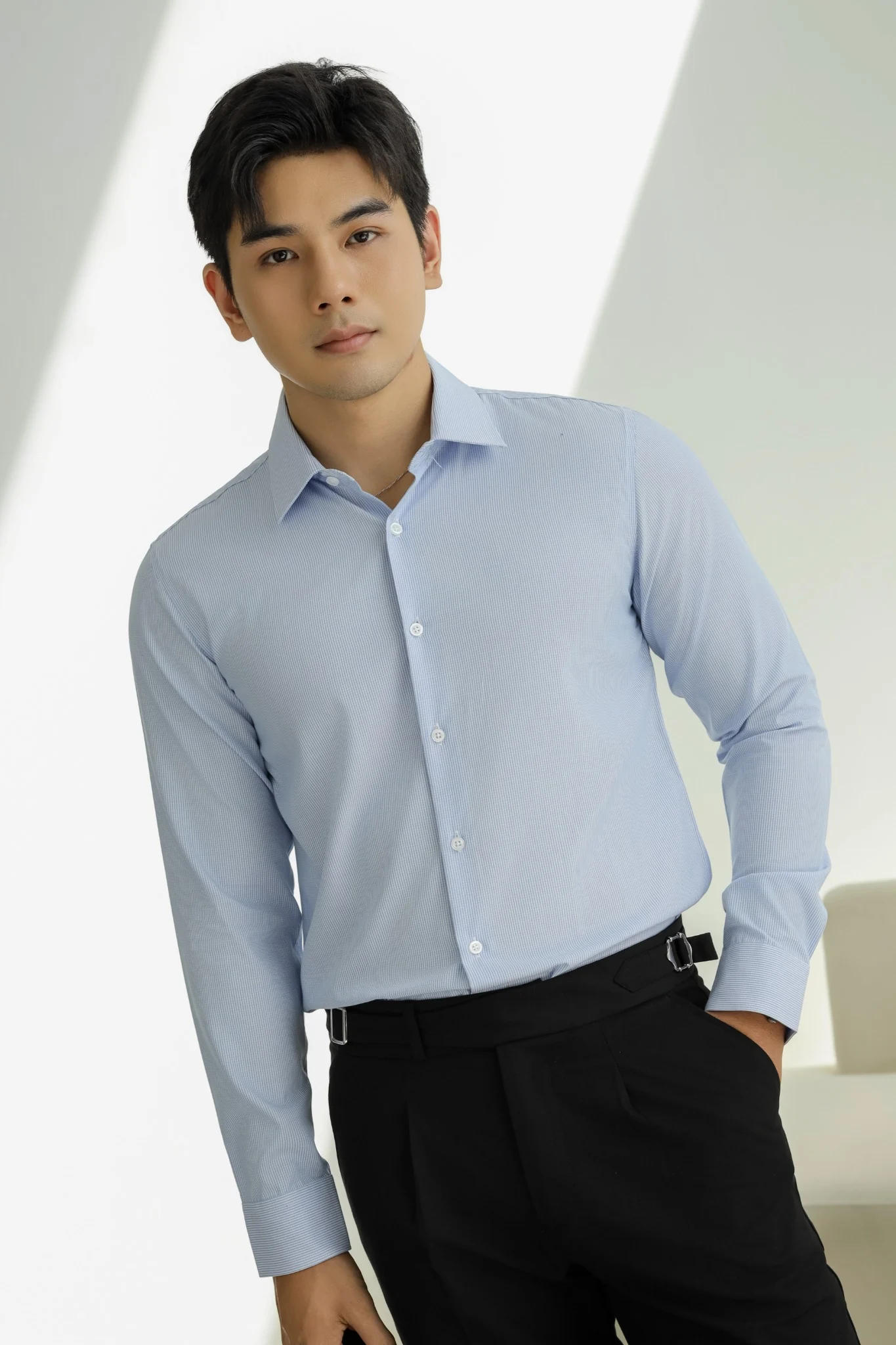 SOMI NAM 5876-1-SLIM FIT XANH SỌC NHUYỄN