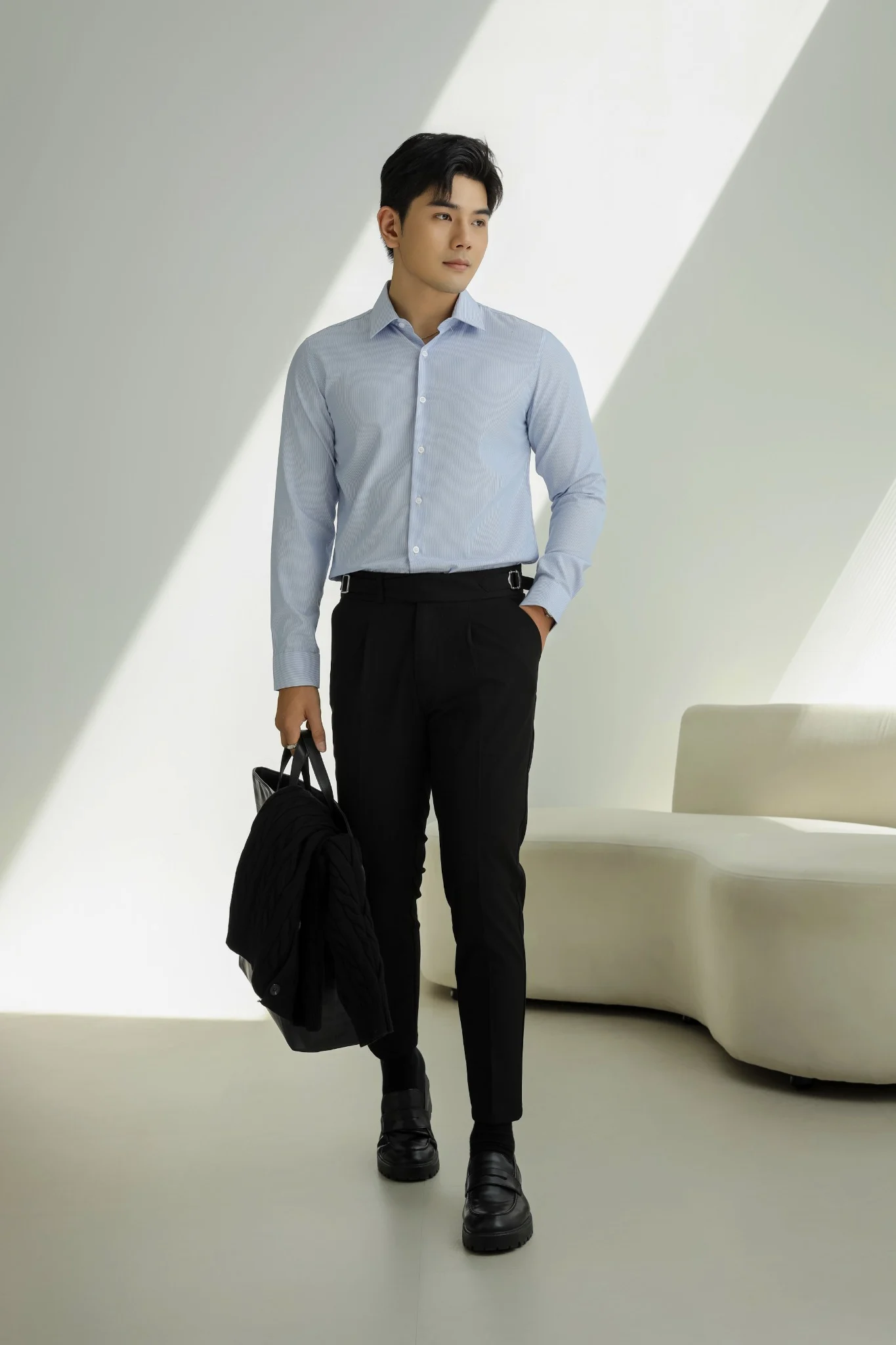 SOMI NAM 5876-1-SLIM FIT XANH SỌC NHUYỄN