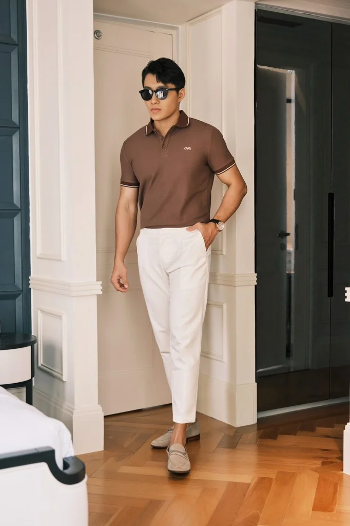 POLO NAM 8689-NÂU VIỀN KEM LBR
