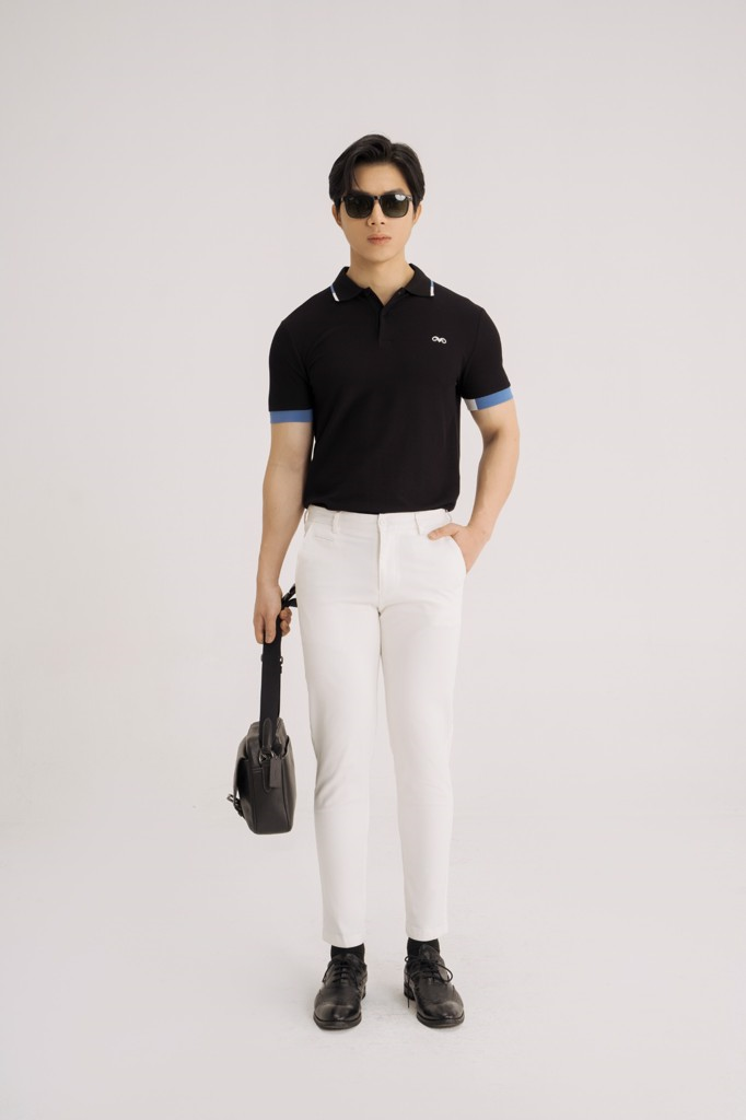 POLO NAM 8849-ĐEN CỔ CHỈ TRẮNG XANH