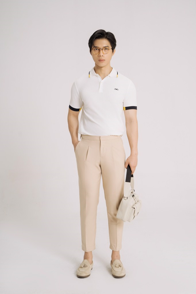 POLO NAM 8849-TRẮNG CỔ CHỈ VÀNG ĐEN