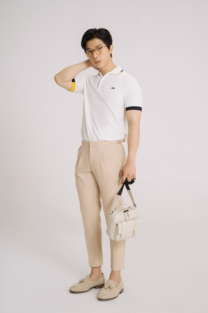 POLO NAM 8849-TRẮNG CỔ CHỈ VÀNG ĐEN