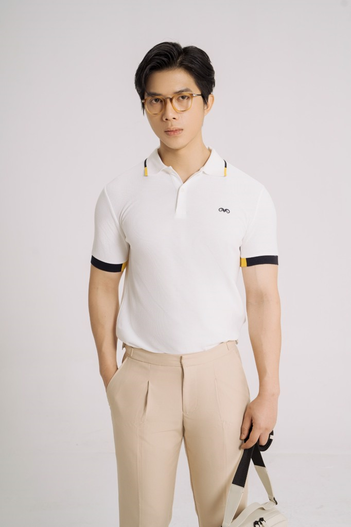 POLO NAM 8849-TRẮNG CỔ CHỈ VÀNG ĐEN
