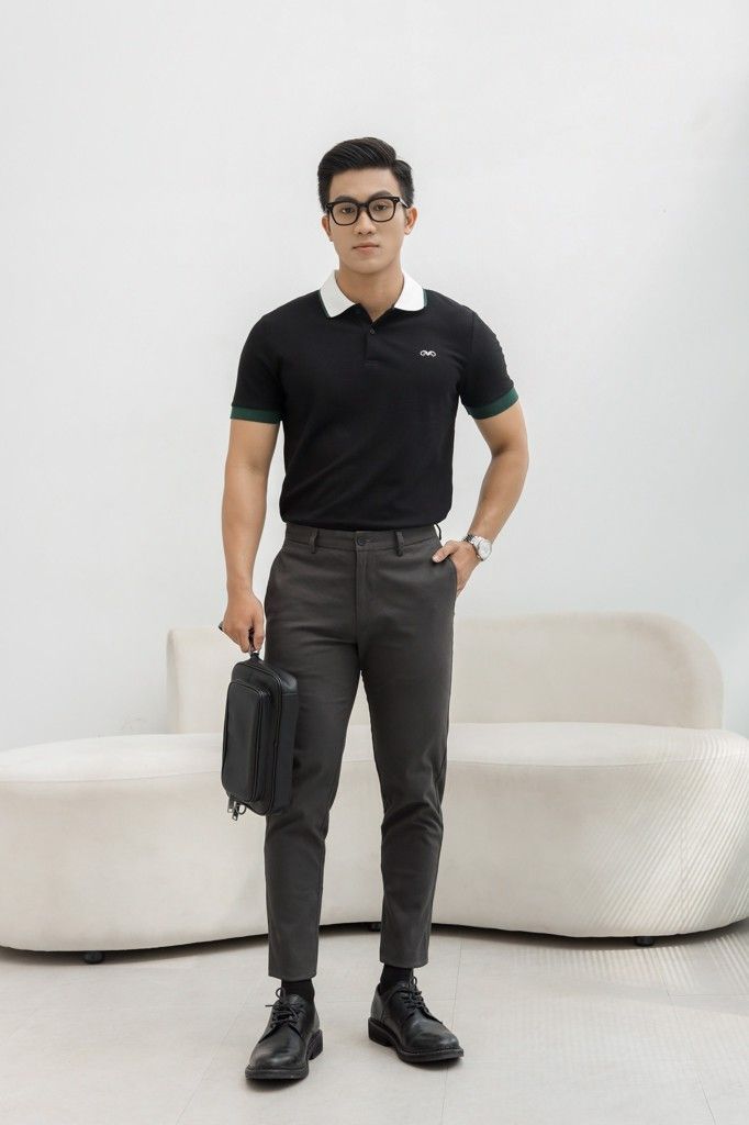 POLO NAM 8851-ĐEN CỔ TRẮNG TAY RÊU