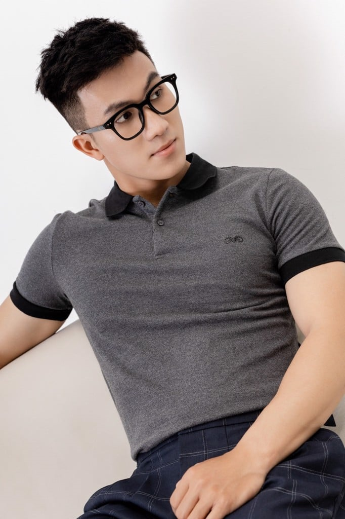 POLO NAM 8856-XÁM ĐẬM CỔ ĐEN