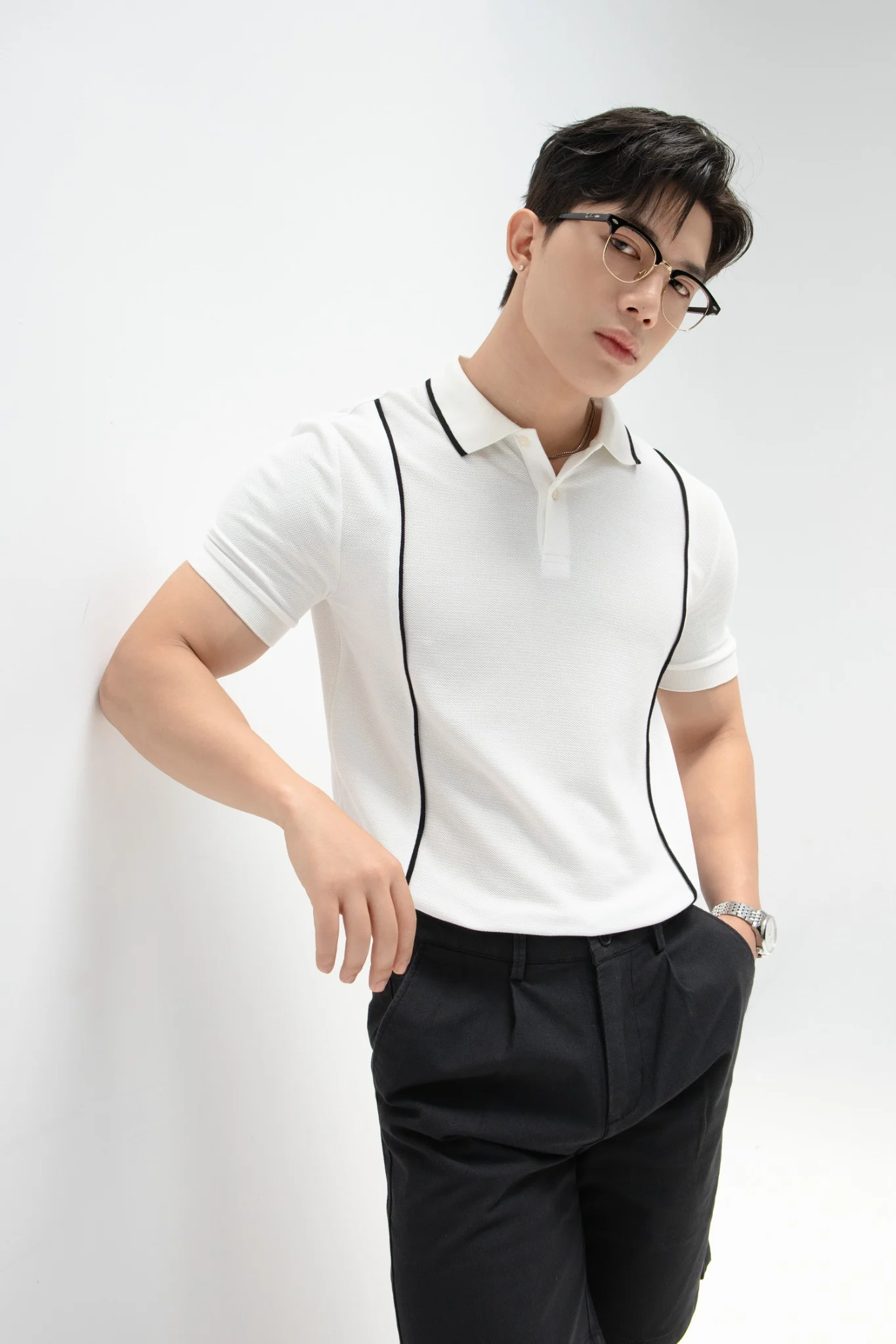 POLO NAM 8861-TRẮNG CHỈ ĐEN