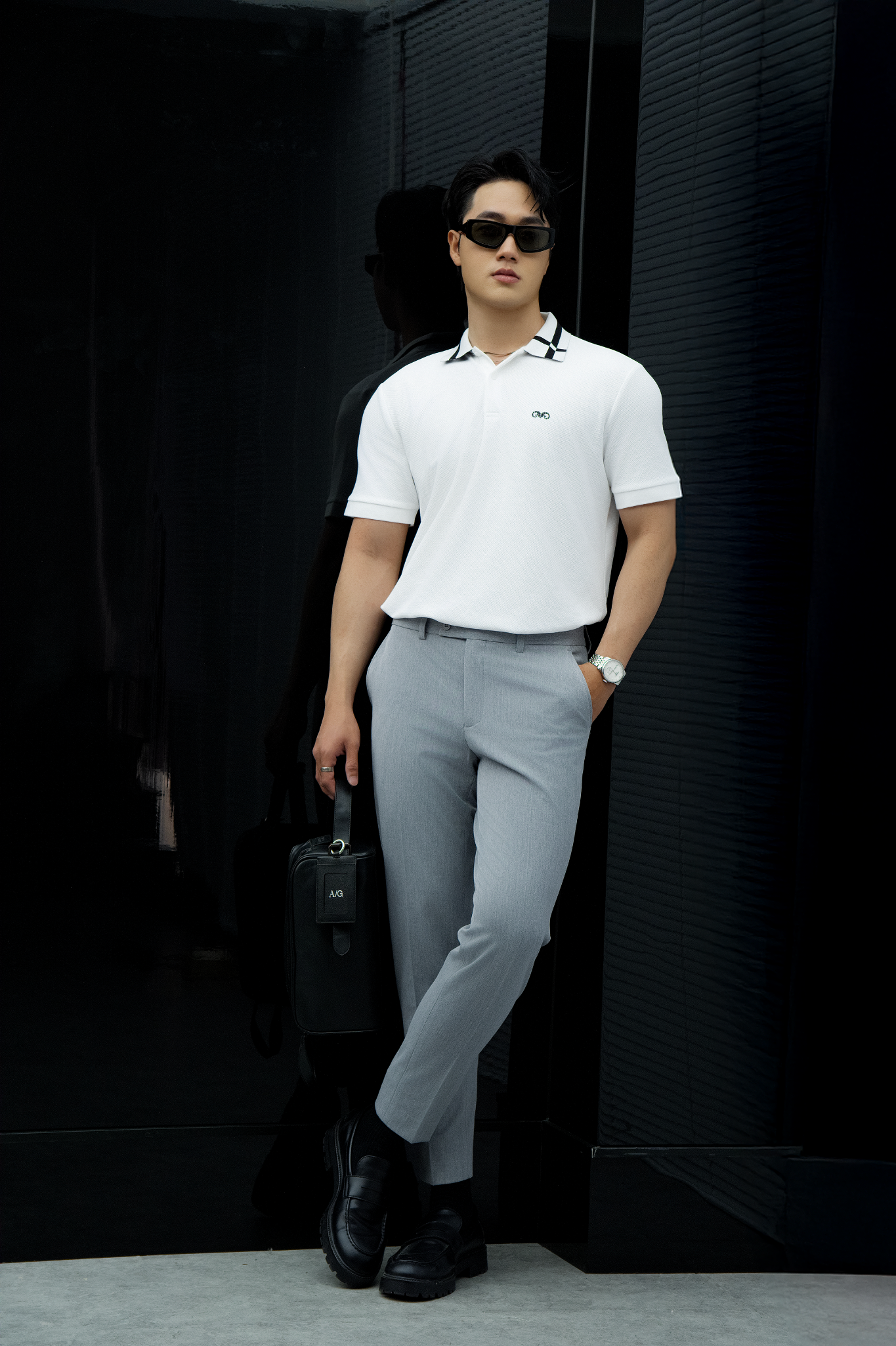 POLO NAM 8897-SLIM FIT TRẮNG CỔ CHỮ THẬP