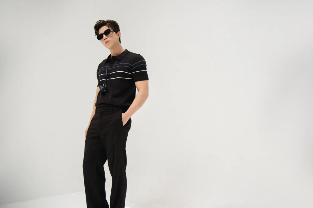 POLO NAM DỆT KIM N715-REGULAR FIT ĐEN CHỈ TRẮNG