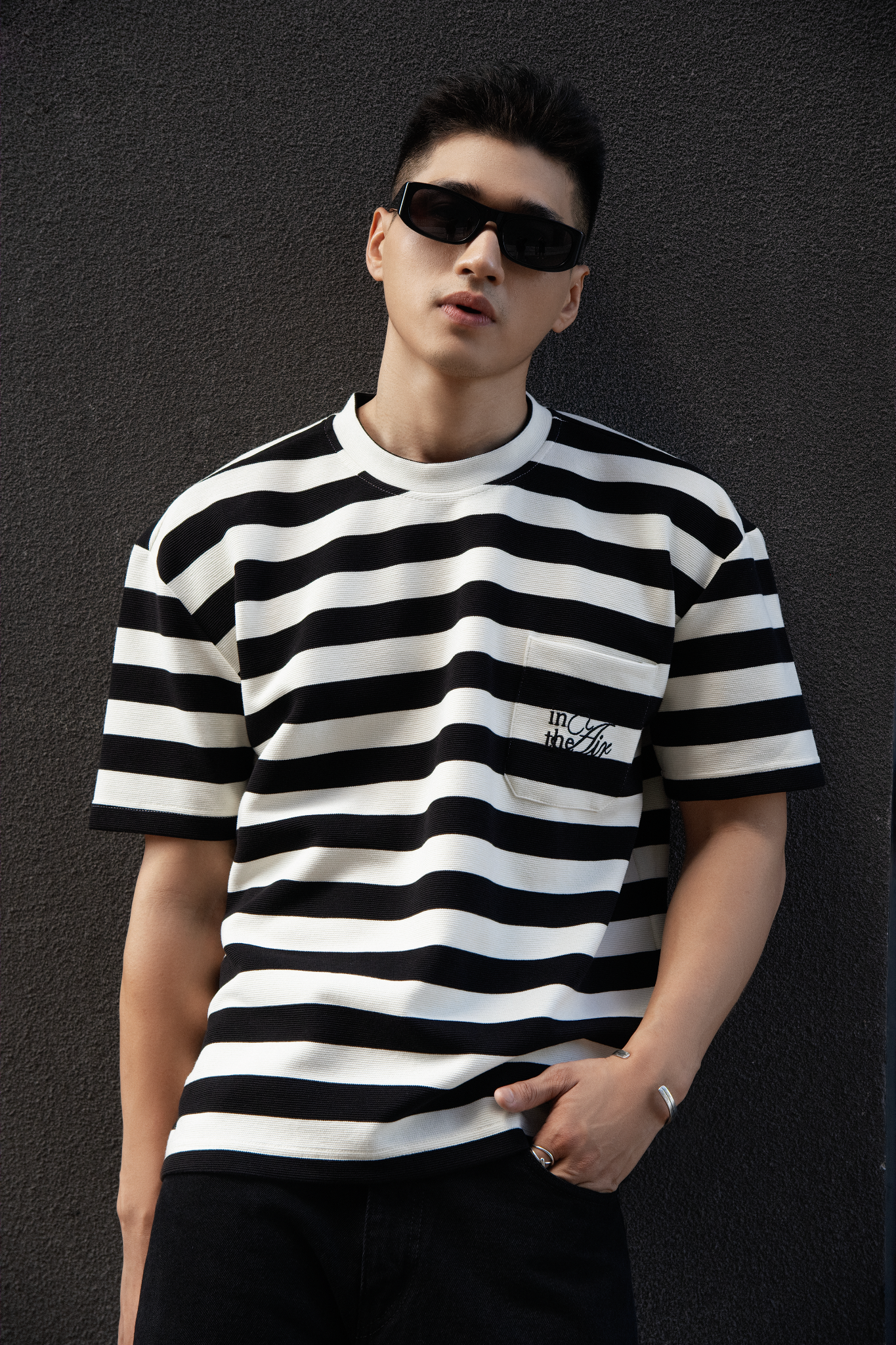 ÁO THUN NAM HT01-LOOSE FIT KEM LỢT SỌC ĐEN