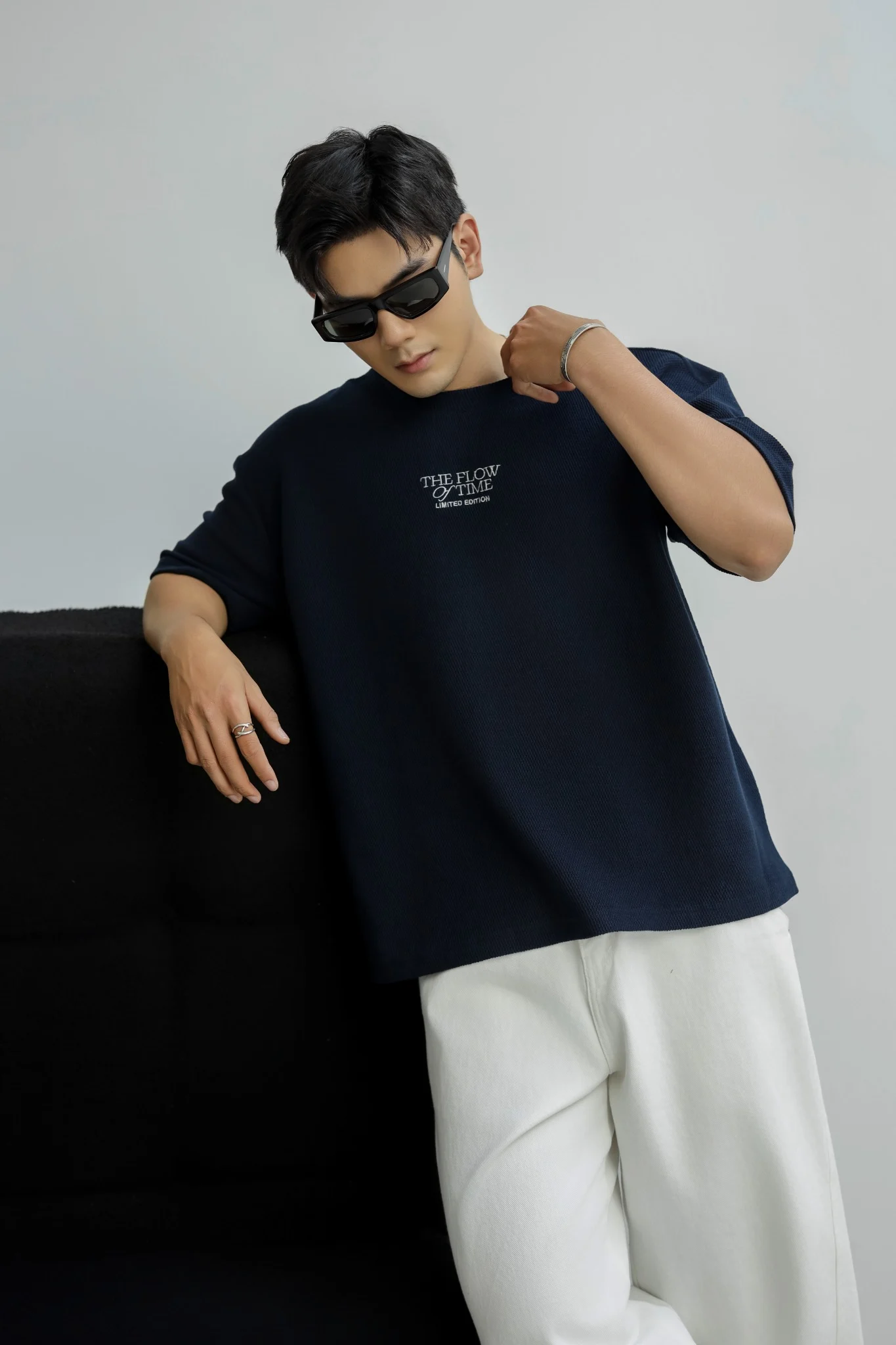 ÁO THUN NAM HT07-LOOSE FIT XANH ĐEN